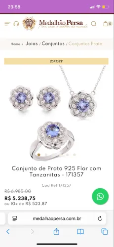 Vendo conjunto de prata com pedra tazanitas