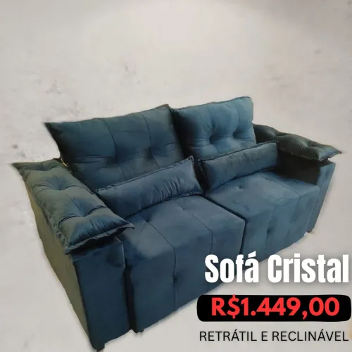 PROMOÇÃO URGENTE - Sofá Cristal RETRÁTIL RECLINÁVEL Azul Escuro Disponível