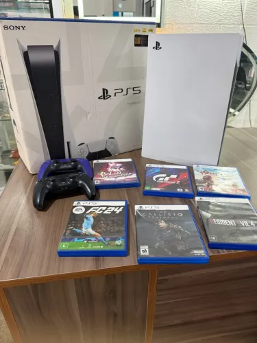 Ps5 com disco 2 controles e 6 jogos
