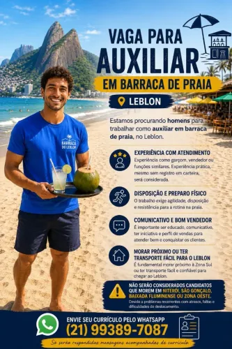 Garçom ou Auxiliar em Barraca de praia
