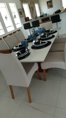 Mesa de Jantar 8 lugares tampo de vidro -  8 Cadeiras inclusas.