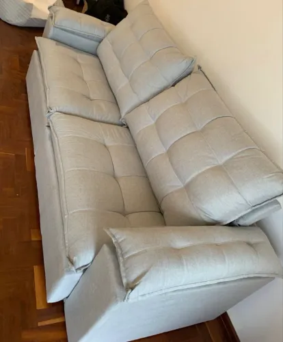 Sofá Retrátil Linho Cinza Molas Pocket NOVO