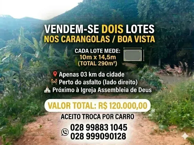 Vendem-se dois lotes nos Carangolas/Boa Vista