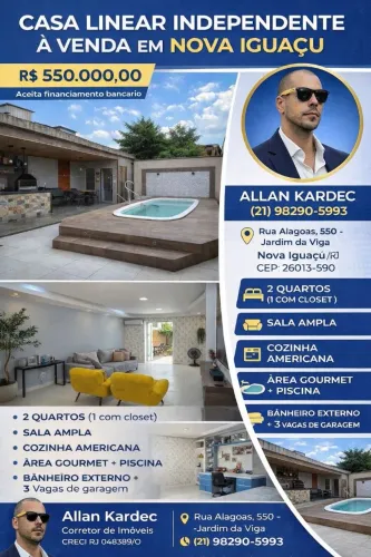 Vendo casa linear, 02 quartos, com piscina e churrasqueira. Bairro: Viga, Nova lguaçu/RJ