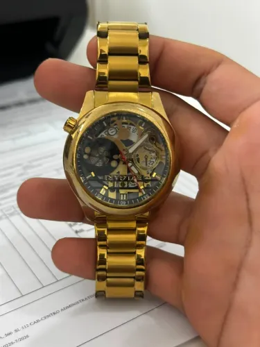 Relógio Masculino Dourado Esqueleto (Maquinário Aparente) - Estilo Bvlgari