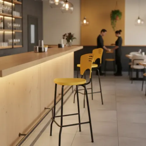 Banqueta Alta Fixa Design Moderno Amarela Ideal para Cozinhas, Bares e Balcões 34105