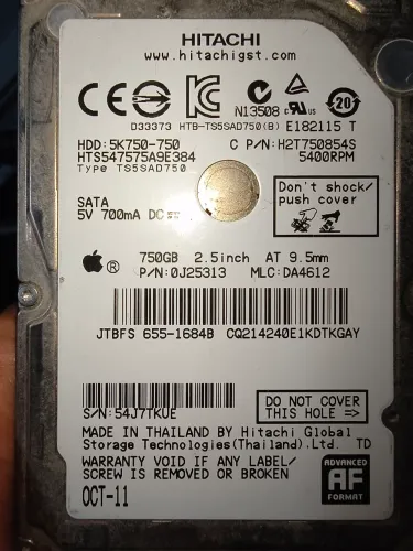 Disco Rígido Interno Hd Hitachi Hgst 750gb 2.5