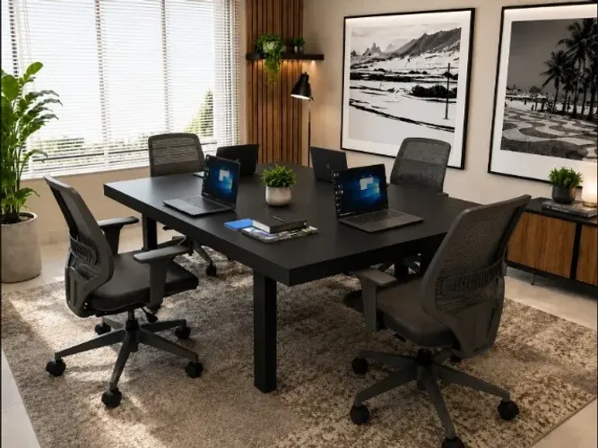 Mesa De Reunião Delluxe Woods. Com 4 Tomadas L200cm x P90cm x A76cm