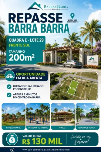 REPASSE BARRA BARRA - Frente Sul tamanho 200m² - RAINHA DOS LOTES