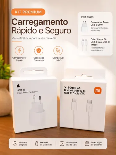 Kit carregador e cabo USB-C originais