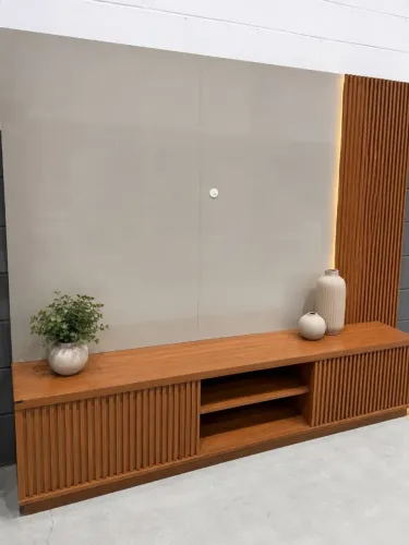 Painel e Rack Ripado Nature Off White NOVO