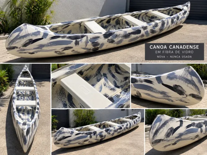 CANOA CANADENSE EM FIBRA DE VIDRO ? NOVA, NUNCA USADA