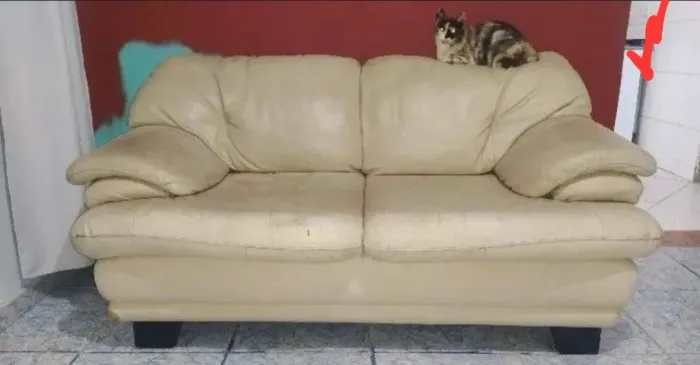 Sofá de couro bege