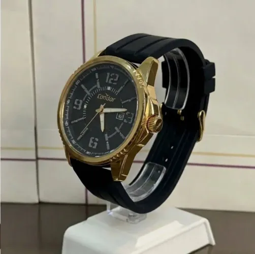 Relógio Condor Masculino Dourado Metal Luxo + Pulseira Silicone