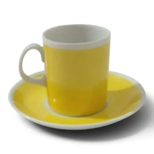 Xícara e Pires de Cafezinho Steatita Vintage | Porcelana Brasileira Amarela | Anos 60/70
