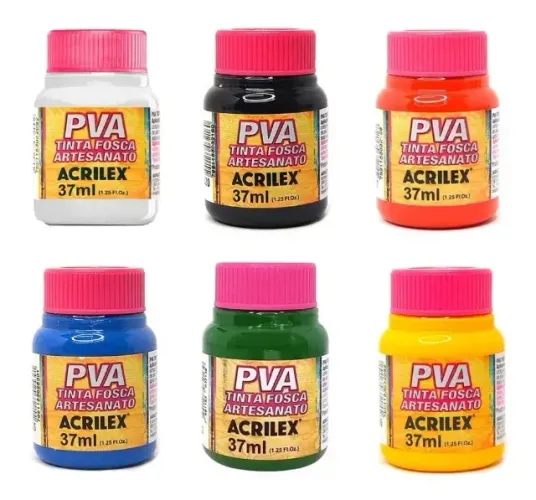 Kit Tinta Pva Fosca P/ Artesanato 37ml C/6 Cores ACRILEX