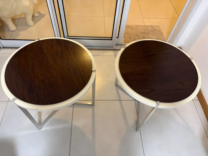 Mesa lateral inox e madeira maciça 