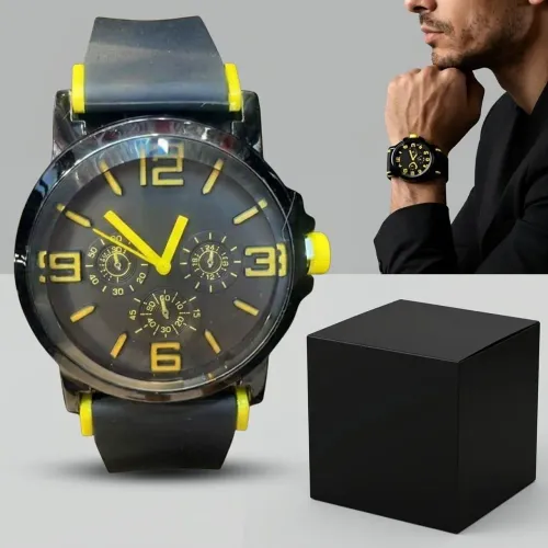 Relógio Masculino Esportivo Black & Yellow - Cronógrafo