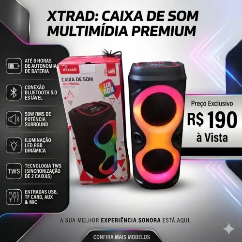 Caixa de Som Potente RGB Xtrad 50w (Original e Lacrado)