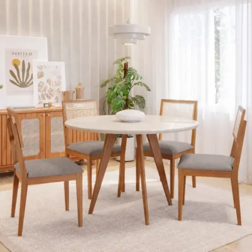 MESA REDONDA ACEROLA 1,10M COM 4 CAD 100% MDF. PRONTA ENTREGA.