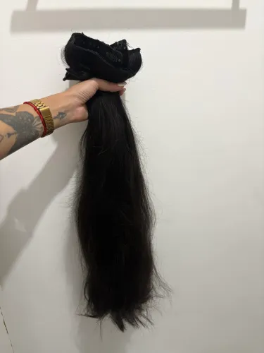 Aplique Tic Tac 7 Peças De Cabelo Humano Liso 65 300gramas Castanho Escuro