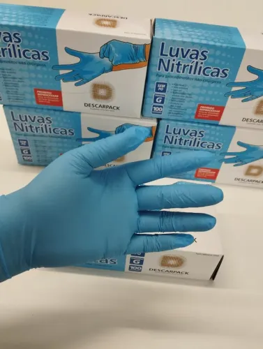 Luva Descartável Nitrílica Azul Tam G Kit 500 Unidades