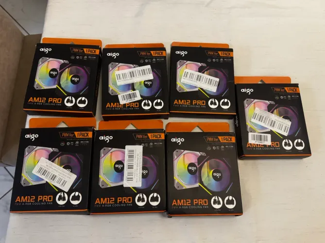 Kit 7 Fans Aigo AM12 Pro ARGB PWM - Preta