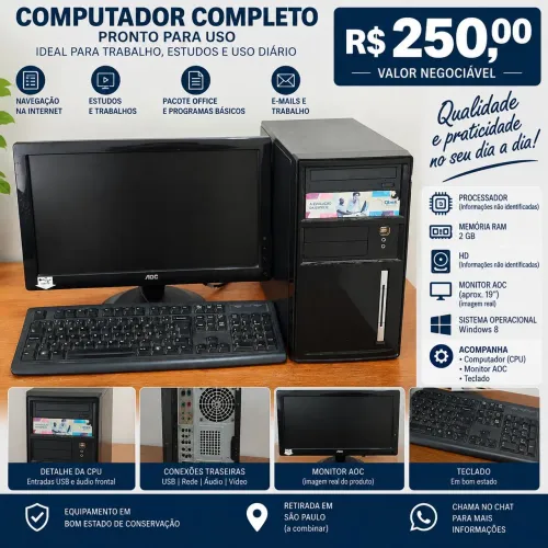 Computador Completo com Monitor AOC + Teclado