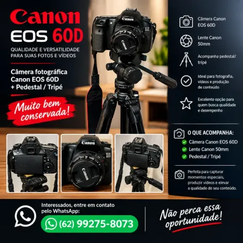 CÂMERA CANON EOS 60D + PEDESTAL/TRIPÉ - MUITO BEM CONSERVADA!