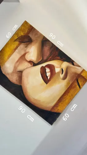 Quadro a mão com moldura em mdf, em tecido com pintura a mãos 90cm de X 60cm