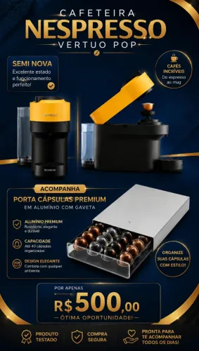 CAFETEIRA NESPRESSO VERTUO POP + PORTA CÁPSULAS PREMIUM