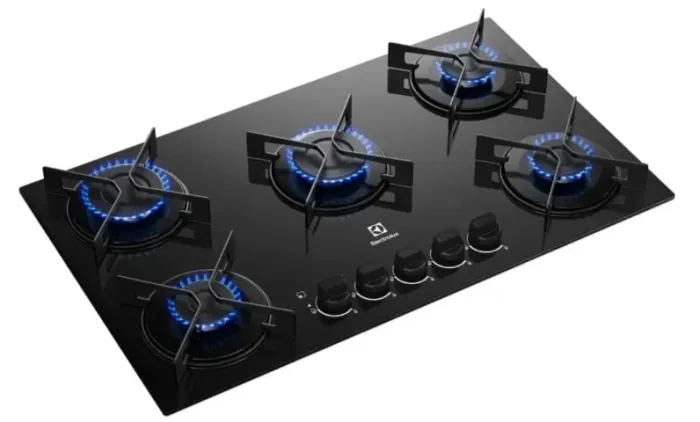 Cooktop 5 Bocas a Gás Electrolux Mesa de Vidro Efficient Grade de Aço Fosco Bivolt - NOVO