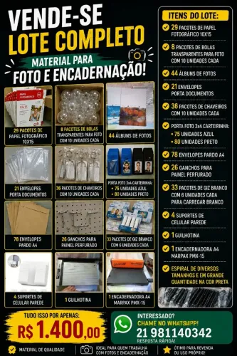 Lote completo de material de foto e encadernação 