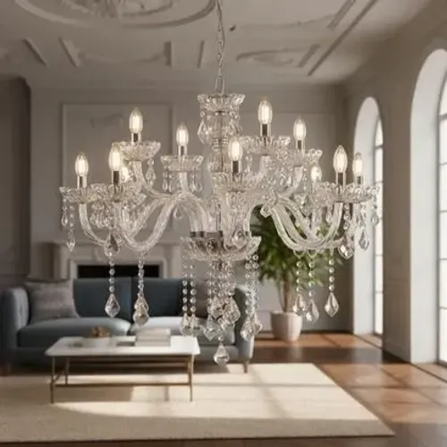 Lustre cristal candelabro 12 braços prata.