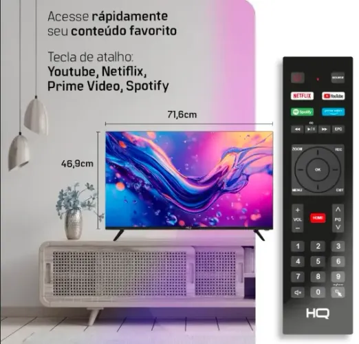 Smart TV HQ 32 Polegadas HD LED com Wi-Fi, HDMI, USB e acesso a Netflix e YouTube HQS32NKH