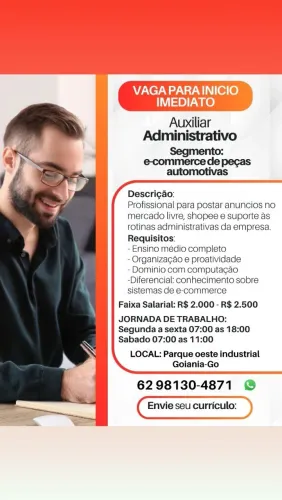 VAGA URGENTE AUXILIAR ADMINISTRATIVO DAMOS TREINAMENTO