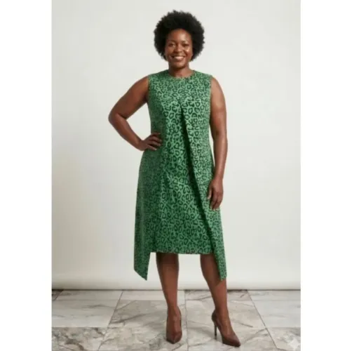 Vestido de sobreposição, estampado na cor verde, Tamanho 54