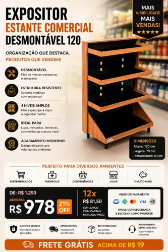 Gondola Expositora de Mercadorias amadeirada 120