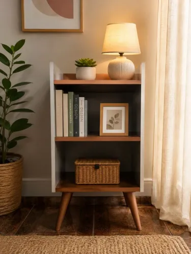 Mesa de Cabeceira Nicho e porta Celular Organizador Max Slim Compacta Livros e Acessórios