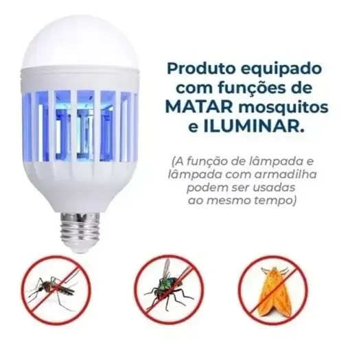 Lâmpada Mata Mosquito 15w 2 Em 1 Luz Led e Led uv Antimosquito