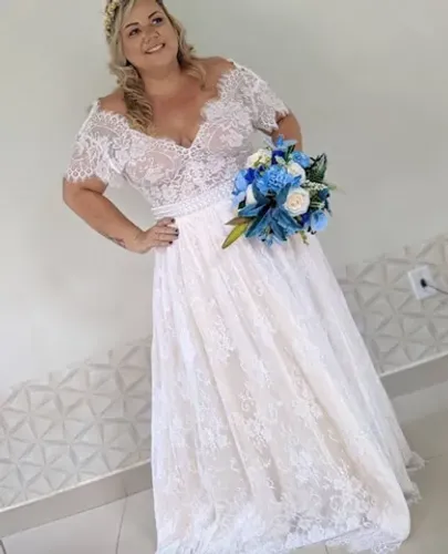 Vestido Noiva Chantilly - PP ao Plus Size - Pronta Entrega