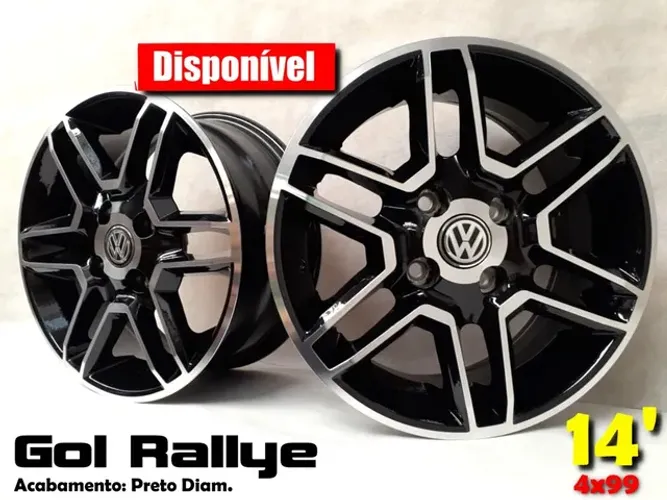 Roda aro 14 Volkswagen gol rallye preta com diamantado 4x100 jogo novo