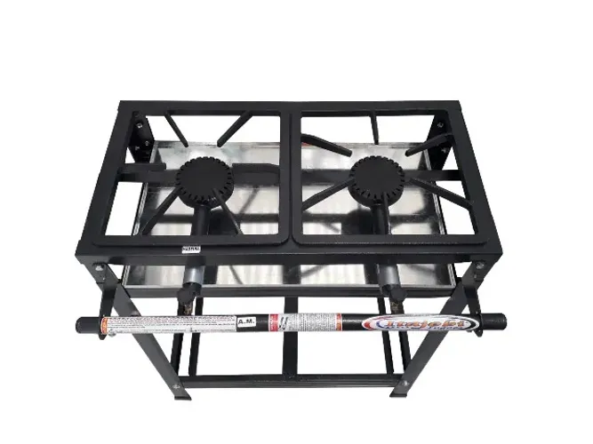 Fogão Industrial 2 Bocas Alta Pressão Aço Carbono Grelha 30x30 + kit mangueira