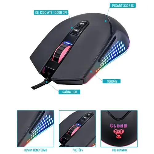 MOUSE GAMER RGB CLANM 10.000dpi
