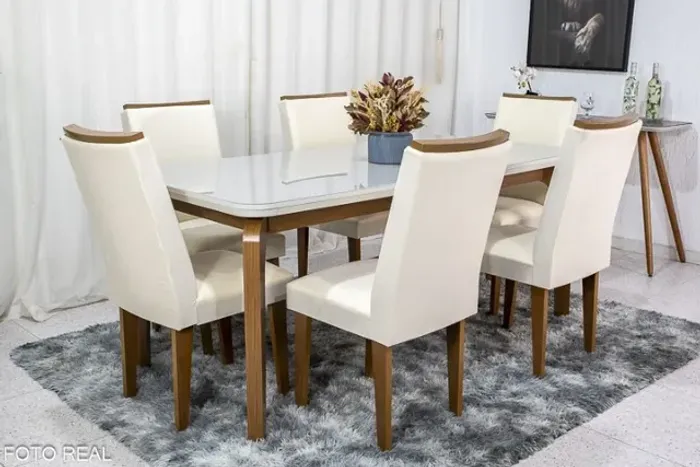 Mesa Jantar Londrina Imbuia Tampo c/ 6 Cadeiras Luxo Veludo Perola Até 12x - Frete Grátis