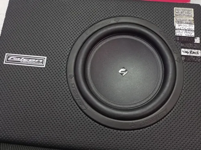 Box amplificado mono stereo Falcon c/sub 8' 400rms 3 canais na oferta so 1100,00