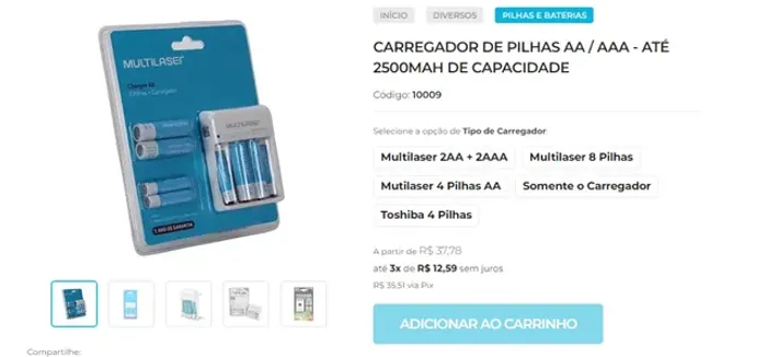 Carregador de Pilhas Diversos Modelos em até 8x no Cartão