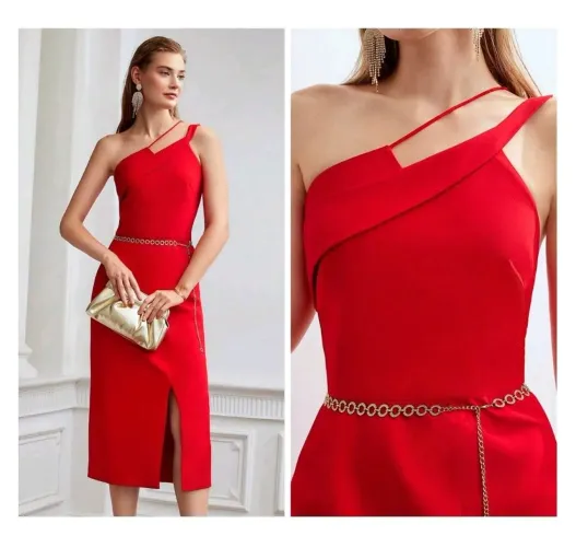 Vestido vermelho de festa, elegante e moderno