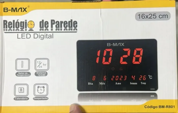 Relógio Digital Parede Led 16x25 Temperatura Casa Academia