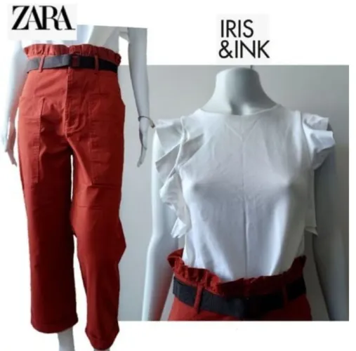  ZARA calça  terracota+ Blusa Iris & Ink